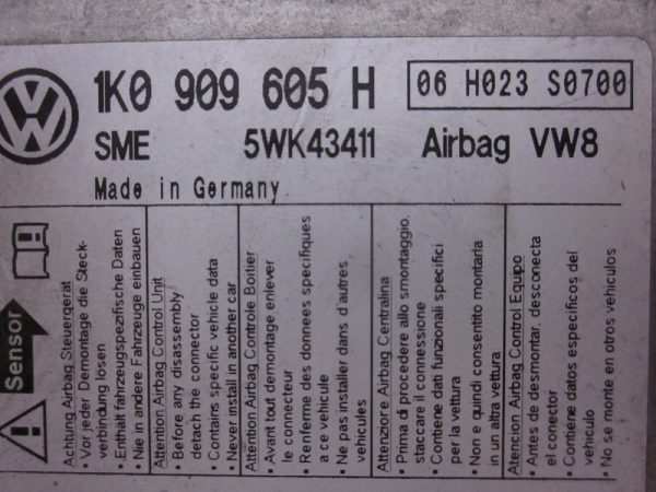 UNIDAD AIRBAG SIEMENS VW 5WK43411 / 1K0909605H